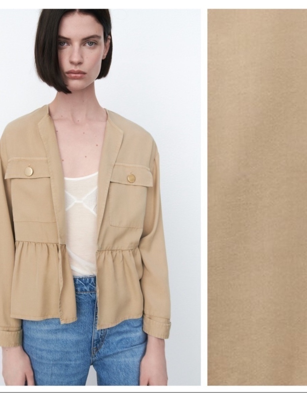 Zara 100% Lyocell Open Front Ruffle Jacket - Picture 2 of 9